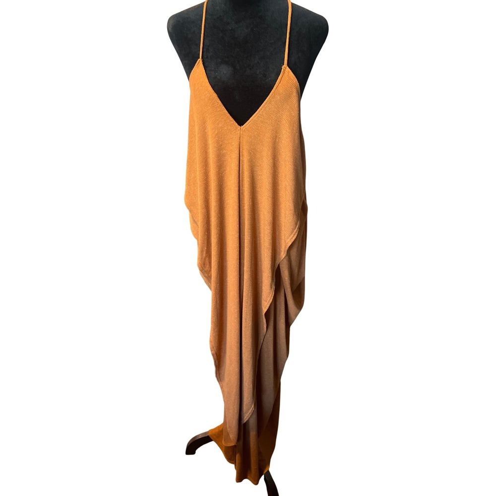FP Beach Free People‎ Rust Ribbed Knit Draped Maxi Dress Small OB1011504